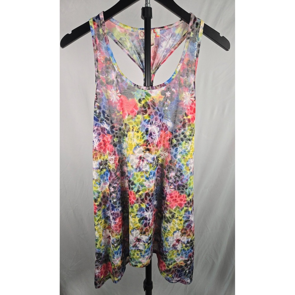 Y2K OP Ocean Pacific Floral Racerback Tank Top M 7-9 Colorful Beachcore Tropical
